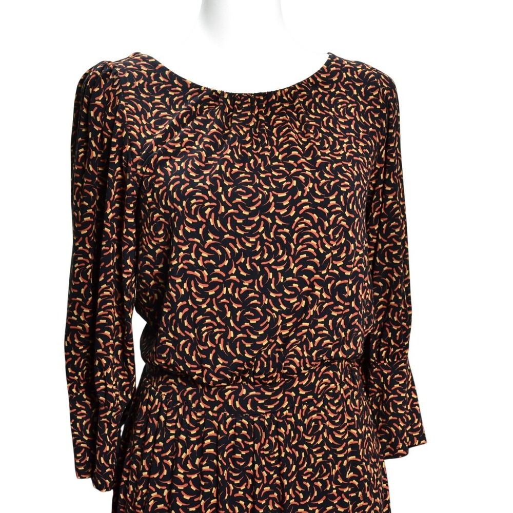 Maeve by Anthropologie Black Orange Swirl Print Midi Dress Small Back‎ Cutout
